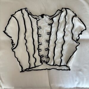 H&M Divided White and Black Lace Up Top